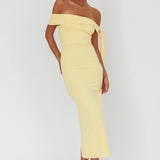 Aurora Sky Off-Shoulder Tie Maxi Dress Lemon