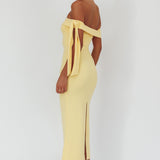 Aurora Sky Off-Shoulder Tie Maxi Dress Lemon