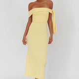 Aurora Sky Off-Shoulder Tie Maxi Dress Lemon
