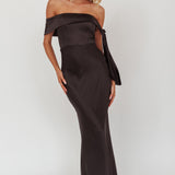 Aurora Sky Off-Shoulder Tie Maxi Dress Satin Black