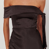Aurora Sky Off-Shoulder Tie Maxi Dress Satin Black