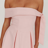 Aurora Sky Off-Shoulder Box Pleat Midi Dress Pink