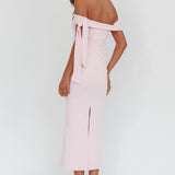 Aurora Sky Off-Shoulder Tie Maxi Dress Pink