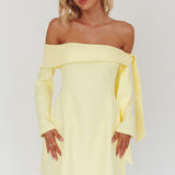 Aurora Sky Off-Shoulder Tie Mini Dress Lemon