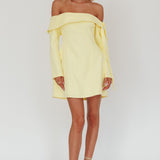 Aurora Sky Off-Shoulder Tie Mini Dress Lemon