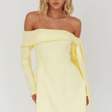 Aurora Sky Off-Shoulder Tie Mini Dress Lemon