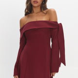Aurora Sky Off-Shoulder Tie Mini Dress Wine
