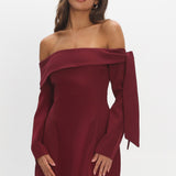 Aurora Sky Off-Shoulder Tie Mini Dress Wine