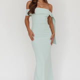 Aurora Sky Off-Shoulder Tie Maxi Dress Sage