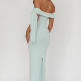 Aurora Sky Off-Shoulder Tie Maxi Dress Sage
