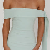Aurora Sky Off-Shoulder Tie Maxi Dress Sage