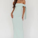 Aurora Sky Off-Shoulder Tie Maxi Dress Sage