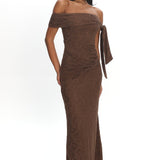 Aurora Sky Off-Shoulder Tie Maxi Dress Lace Chocolate