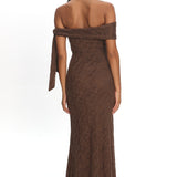Aurora Sky Off-Shoulder Tie Maxi Dress Lace Chocolate