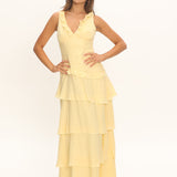 Khlara V-Neck Frill Trim Maxi Dress Butter