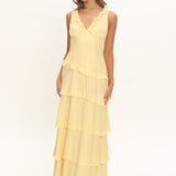Khlara V-Neck Frill Trim Maxi Dress Butter