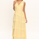 Khlara V-Neck Frill Trim Maxi Dress Butter