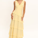 Khlara V-Neck Frill Trim Maxi Dress Butter