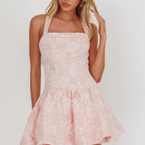 Party Fever Crisscross Back Mini Dress Jacquard Pink