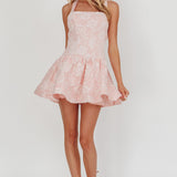 Party Fever Crisscross Back Mini Dress Jacquard Pink