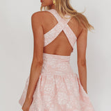 Party Fever Crisscross Back Mini Dress Jacquard Pink