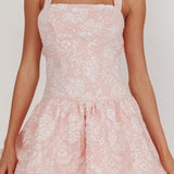 Party Fever Crisscross Back Mini Dress Jacquard Pink