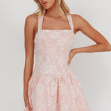 Party Fever Crisscross Back Mini Dress Jacquard Pink
