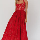 Hendrix Halterneck A-Line Lace Maxi Dress Cherry