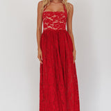 Hendrix Halterneck A-Line Lace Maxi Dress Cherry