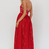 Hendrix Halterneck A-Line Lace Maxi Dress Cherry