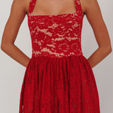 Hendrix Halterneck A-Line Lace Maxi Dress Cherry