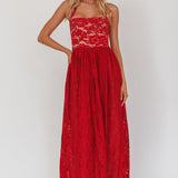 Hendrix Halterneck A-Line Lace Maxi Dress Cherry