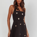 Hendrix Halterneck A-Line Mini Dress Sequin Flower Black