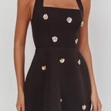 Hendrix Halterneck A-Line Mini Dress Sequin Flower Black