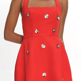 Hendrix Halterneck A-Line Mini Dress Sequin Flower Red