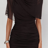 Hendrix Ruched Shoulder Cape Mini Dress Black