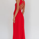Firelights Lace-Up Back Maxi Dress Red