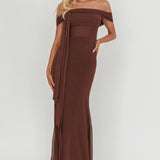 Silver Moon Tied Off-Shoulder Maxi Dress Chocolate