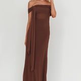 Silver Moon Tied Off-Shoulder Maxi Dress Chocolate