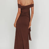 Silver Moon Tied Off-Shoulder Maxi Dress Chocolate
