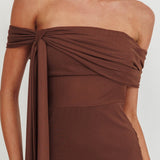 Silver Moon Tied Off-Shoulder Maxi Dress Chocolate