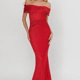 Silver Moon Off-Shoulder Maxi Dress Cherry