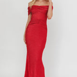 Silver Moon Off-Shoulder Maxi Dress Cherry