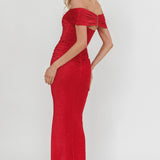 Silver Moon Off-Shoulder Maxi Dress Cherry