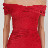 Silver Moon Off-Shoulder Maxi Dress Cherry