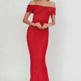 Silver Moon Off-Shoulder Maxi Dress Cherry