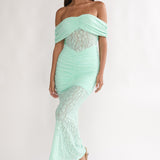 Silver Moon Off-Shoulder Maxi Dress Floral Mint