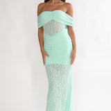 Silver Moon Off-Shoulder Maxi Dress Floral Mint
