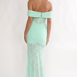 Silver Moon Off-Shoulder Maxi Dress Floral Mint