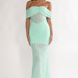 Silver Moon Off-Shoulder Maxi Dress Floral Mint
